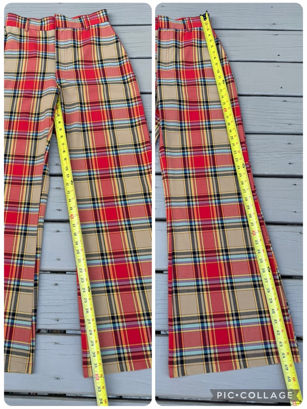 Free People Jules Red Multi Plaid High-Waisted Wide-Leg Pants - Picture 13 of 13